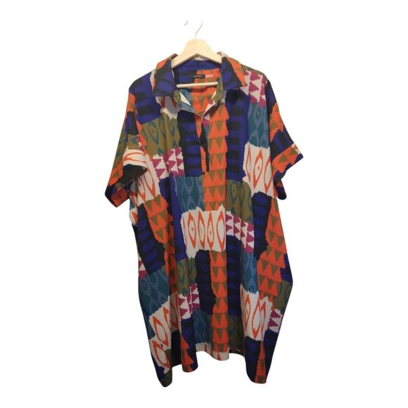 NATORI BUKHARA Silky Soft Oversized Colorful Graphic Caftan Dress Size Large - Picture 3 of 7